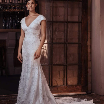 Model wearing Mira wedding gown