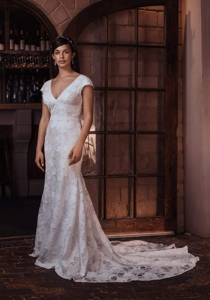 Model wearing Mira wedding gown