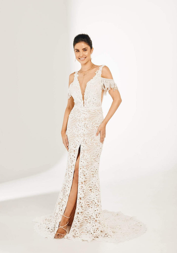 Model wearing Oretta wedding gown